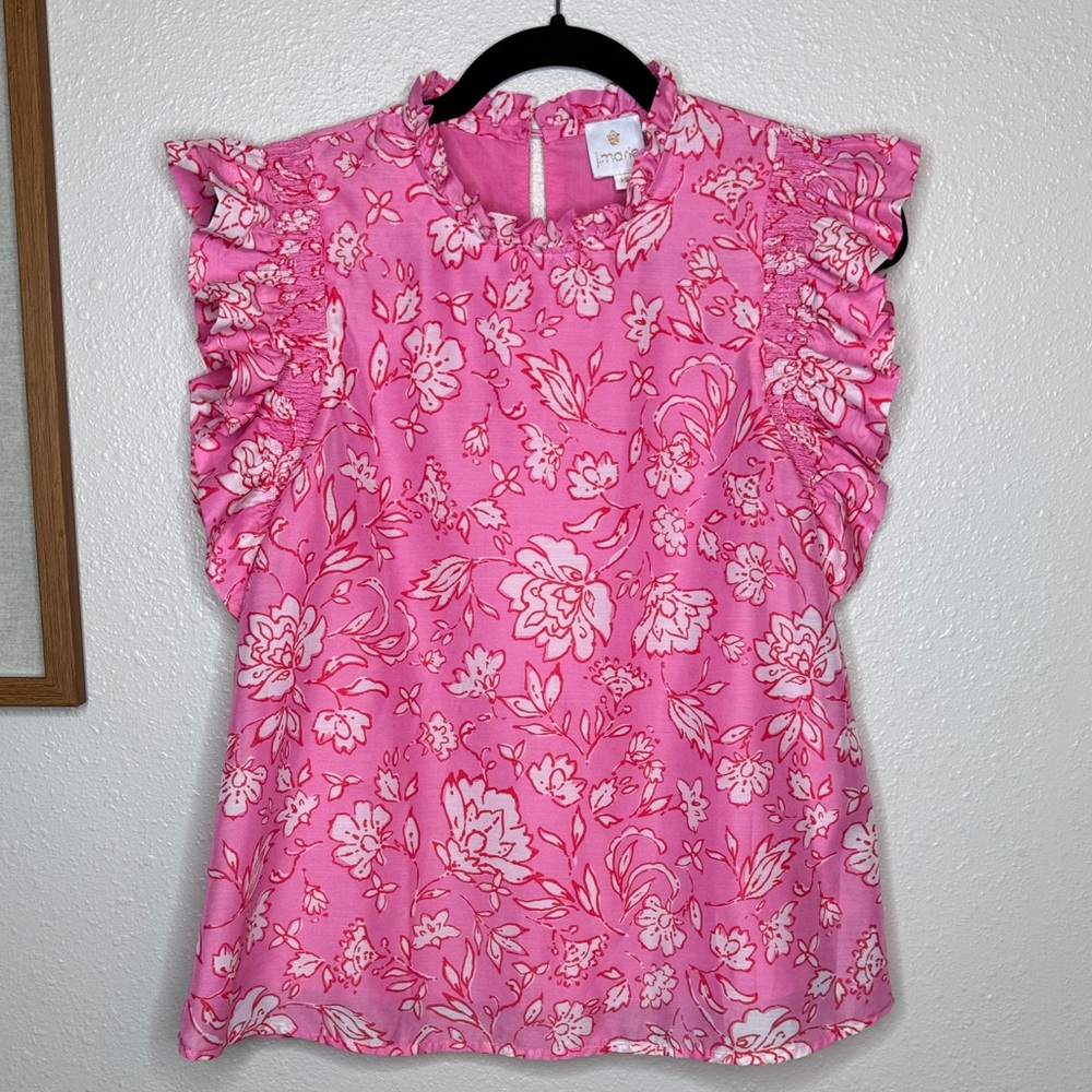 J. Marie Pink‎ Floral Ruffle Sleeve Blouse - XS